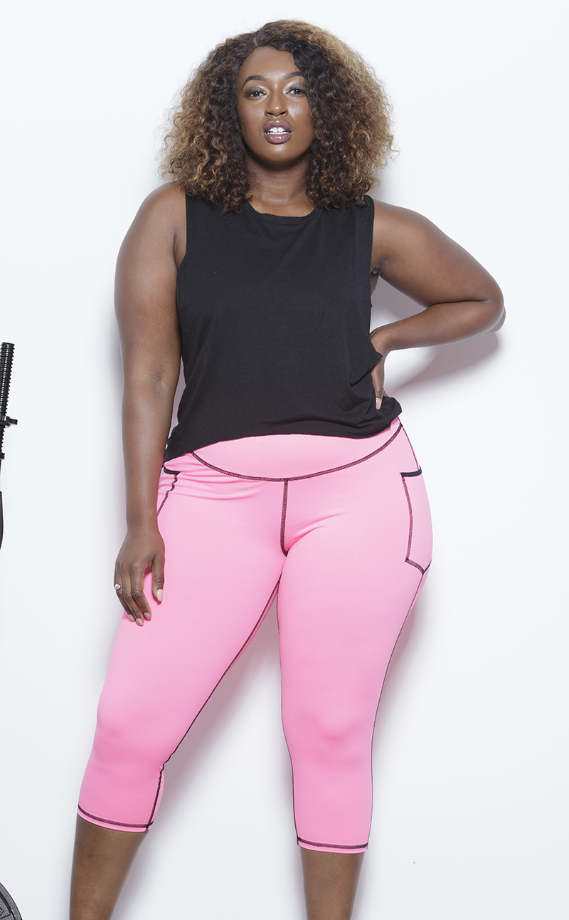 ARBOR Capri Active Leggings-Pink, 4Pockets