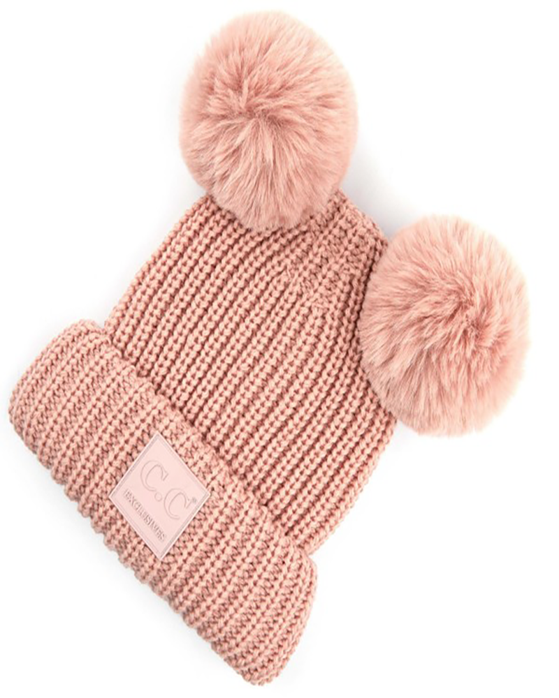 Double Pom Pom Beanies CC Brand Rose 