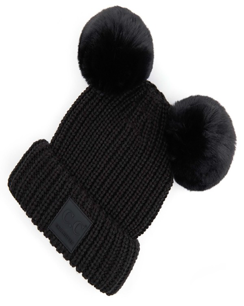 Double Pom Pom Beanies CC Brand Black 