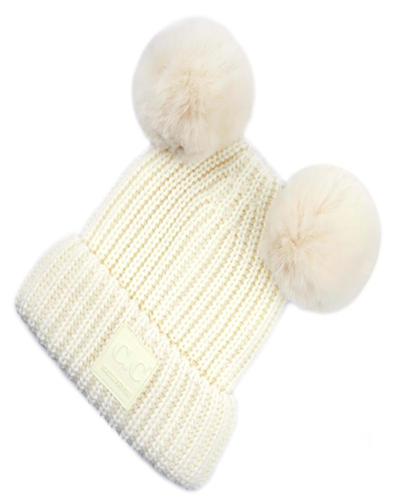 Double Pom Pom Beanies CC Brand Cream 