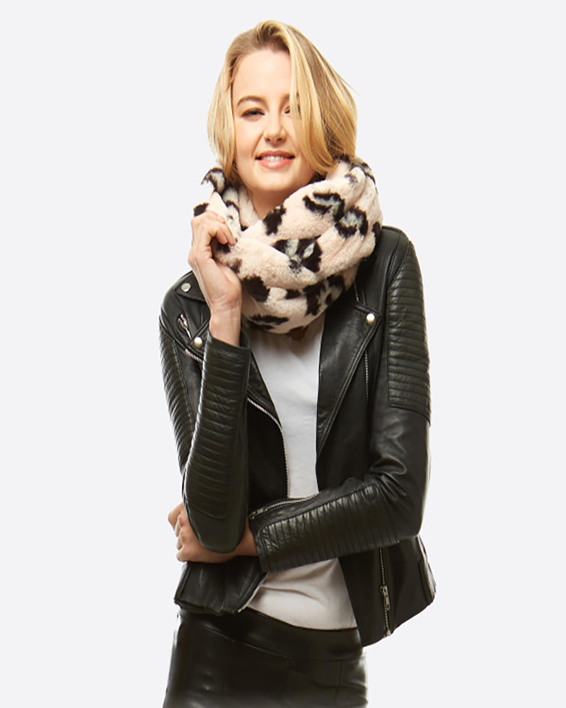 Faux Fur Leopard Print Infinity Scarf CC Brand Cream 