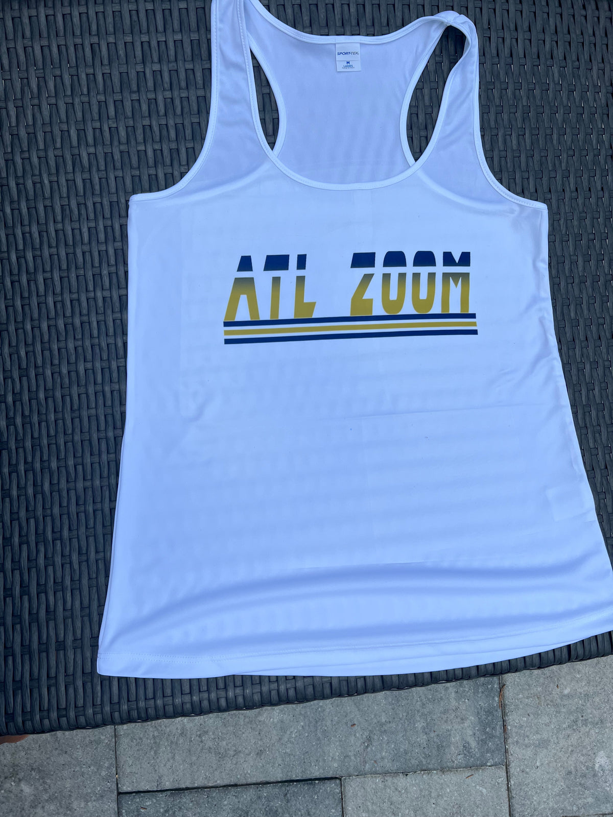 Ladies Atl Zoom Racerback Tank. Fair Shade Small White ATL ZOOM