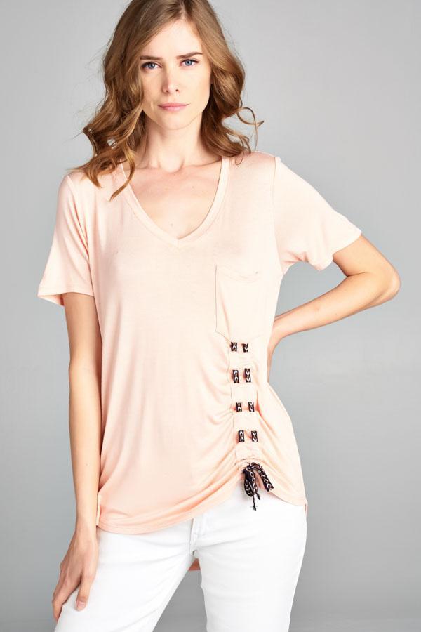 Pale Blush Tie Top Shirt Fair Shade Small 
