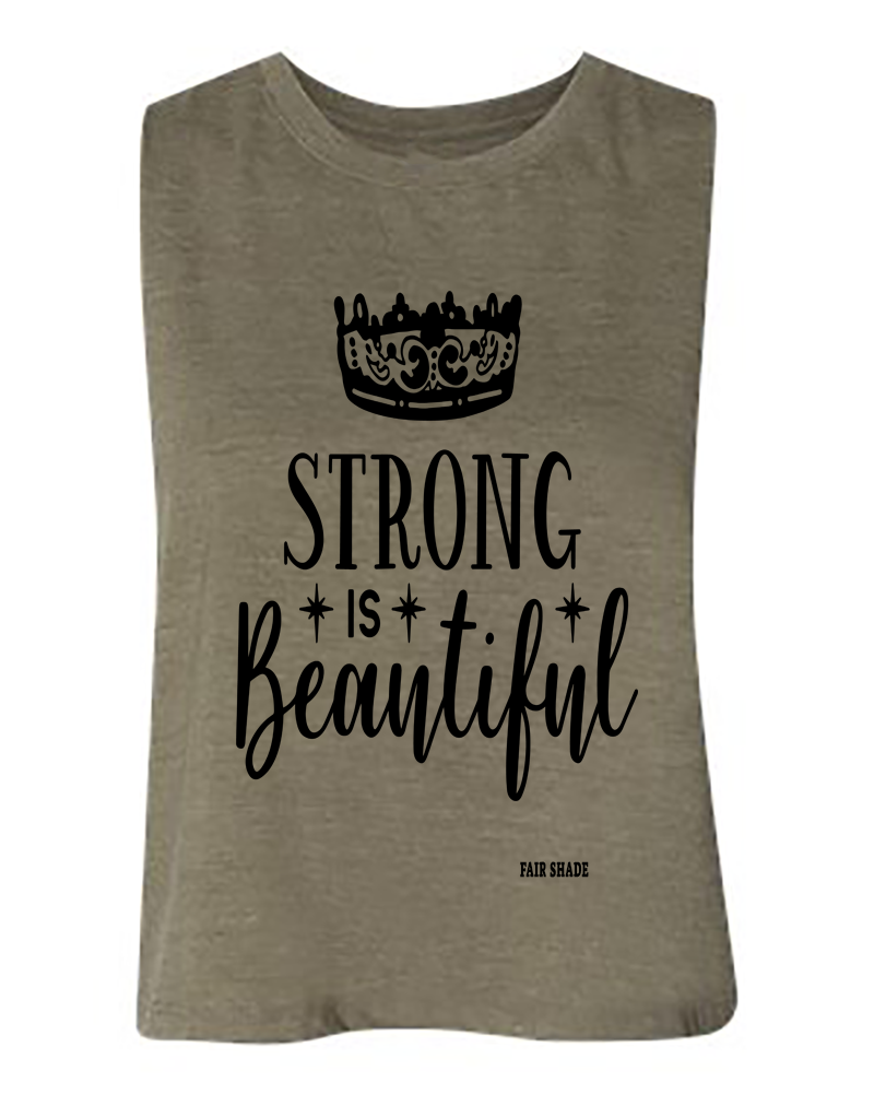 Strong Is Beautiful Muscle Tank Top Custom Tshirt Fair Shade S OLIVE 