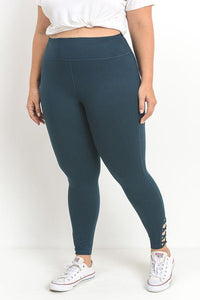 Jodi Lattice Performance Leggings- Plus Clothing Fair Shade XL Teal 88% polyester, 12% spandex.