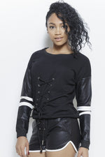 All Tied Up - Faux Leather Sweatshirt Clothing Fair Shade 