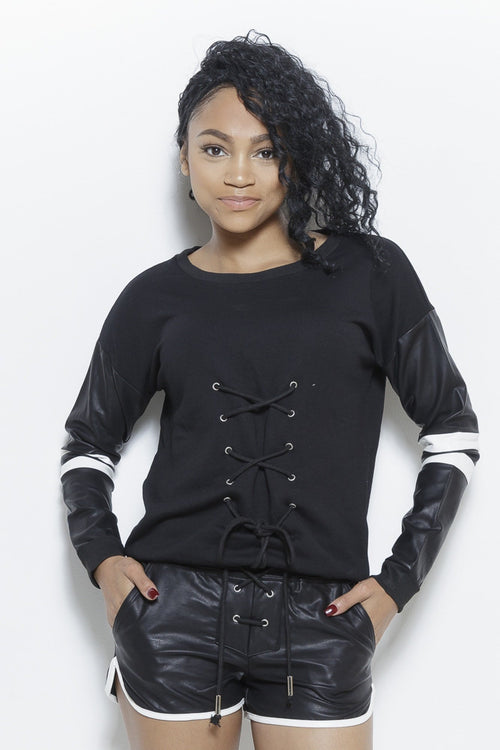 All Tied Up - Faux Leather Sweatshirt Clothing Fair Shade S Black 